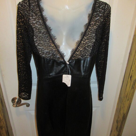 Free People Small NWT Colleen Faux Leather Lace Mini Dress Black Pleather Vegan - Picture 11 of 16